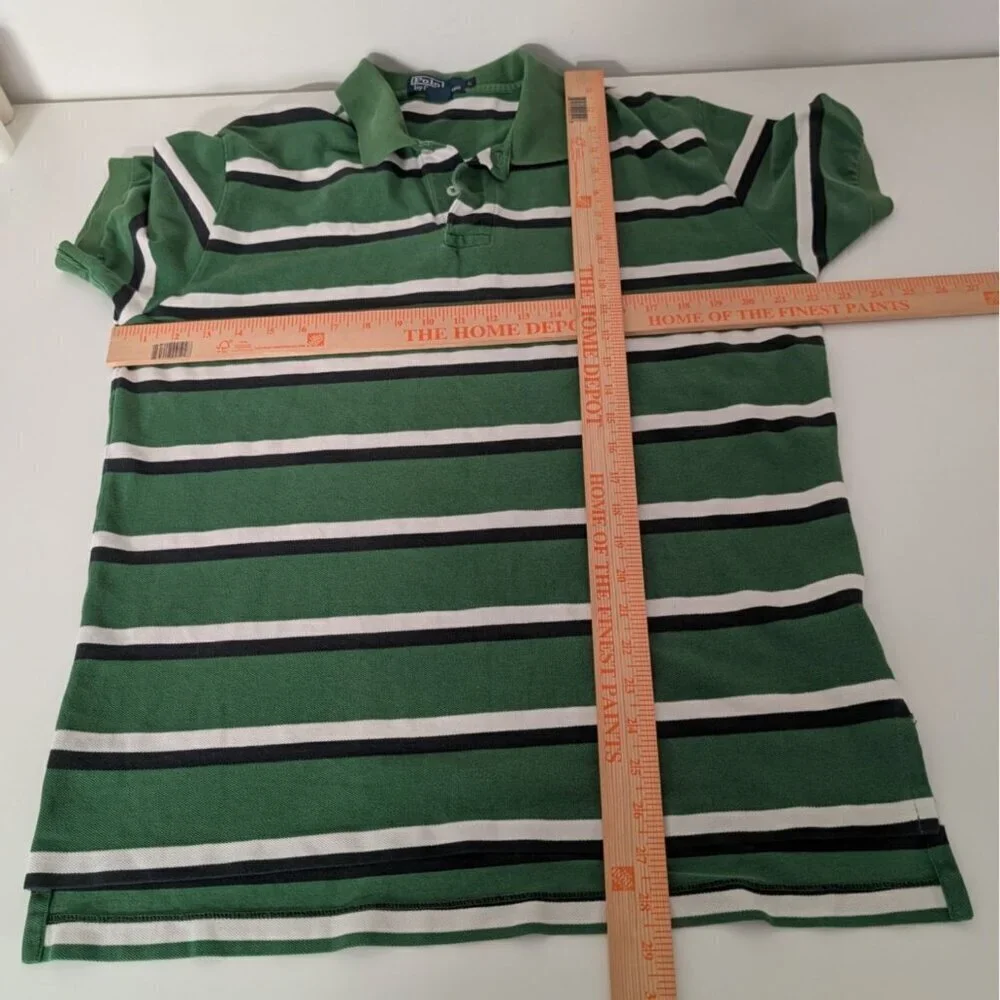 Polo Ralph Lauren Stripe Polo Shirt Mens Size Large Green Short Sleeve Cotton